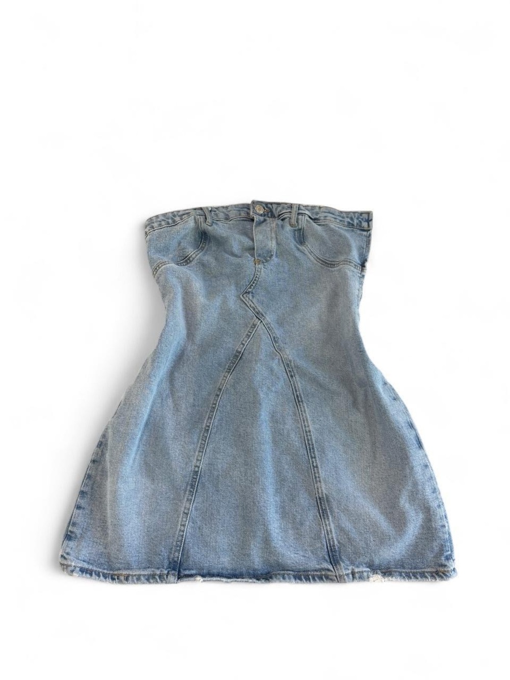 Zara Light Blue Strapless Denim Dress